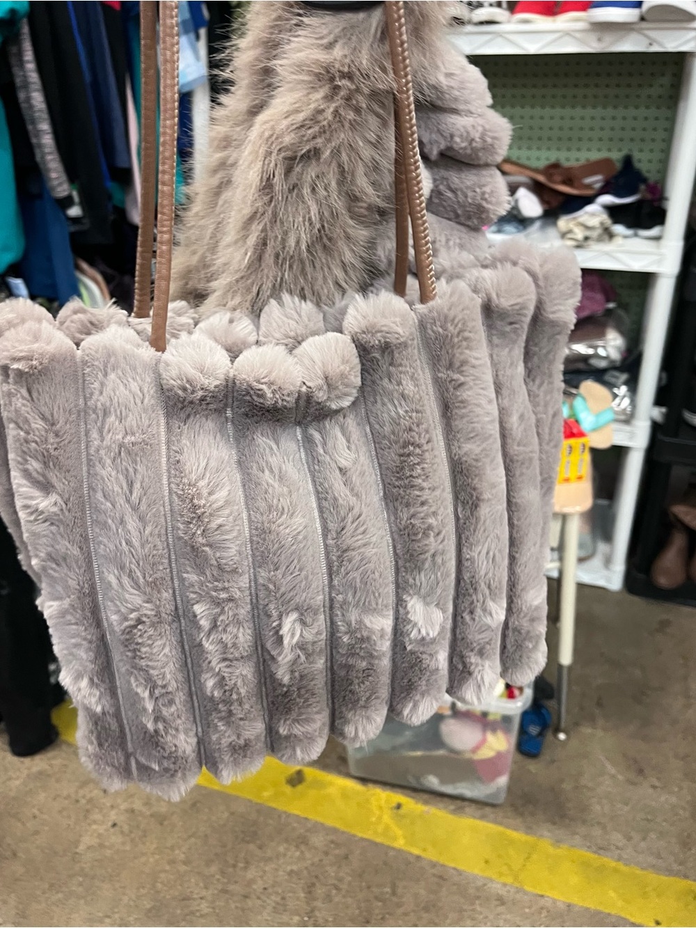 Plush Faux Fur Shoulder Bag - Taupe